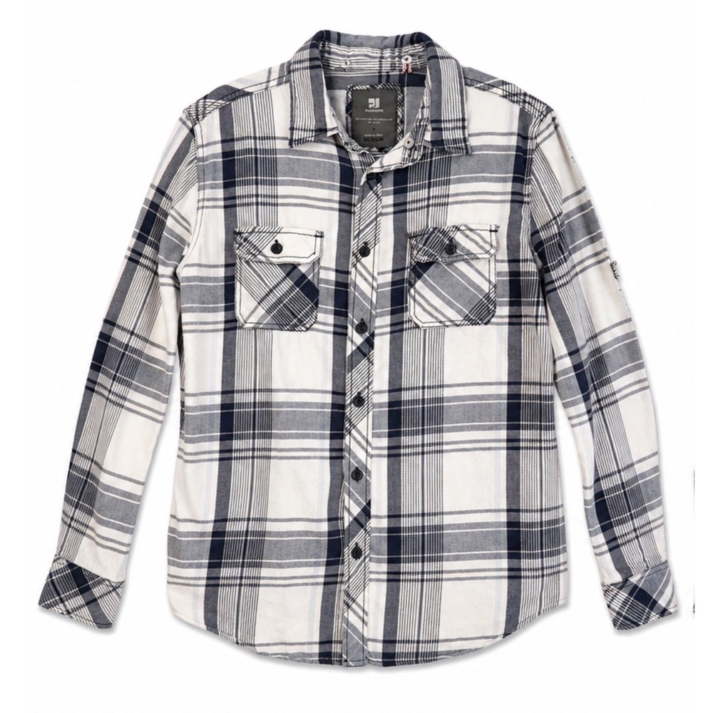 PJ Mark Mens Plaid Button Up Shirt Long Sleeve Utility Tactical Workwear Medium